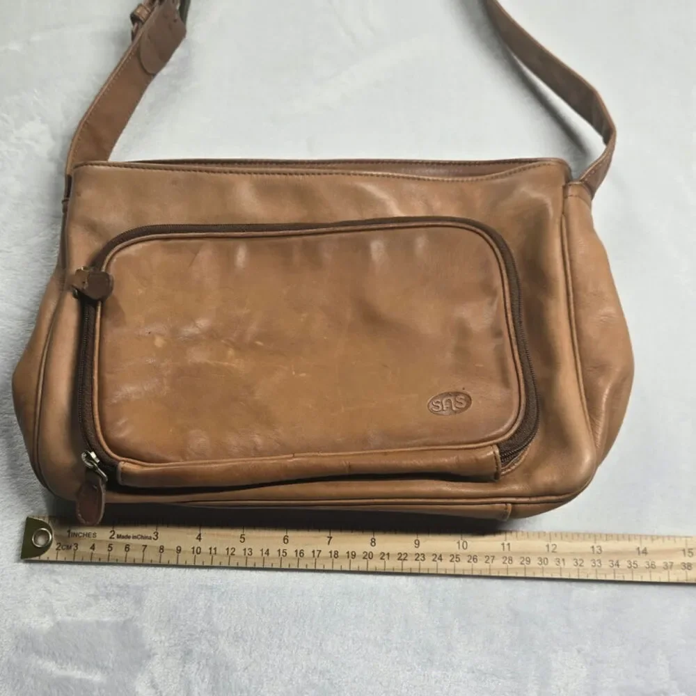 SAS Brown Leather Handbag Shoulder Purse Crossbody made in USA, Vintage - Picture 2 of 7